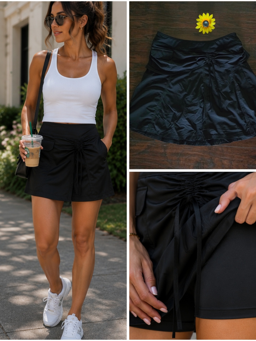Athelta Black Drawstring Skort - Athletic A-Line Skirt